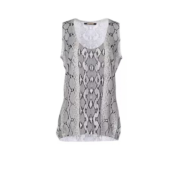 NEW Roberto Cavalli Grey Snake Printed Knit Scoop Neck Silk Blouse Top S 4